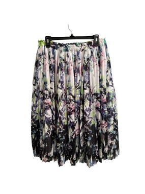 Liz Claiborne Pleated A-line Skirt Womens M Multicolored Lined Elastic Waist